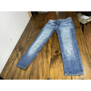 Kancan Womens Size 25 Medium Wash Cotton Stretch Distressed Patched Skinny Jeans